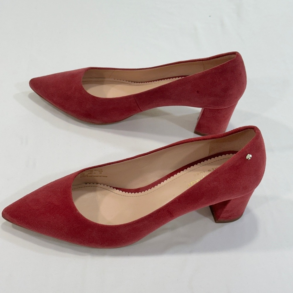 Kate Spade Moulin Pumps Womens 8.5B Pink Suede Block Heel | Classic Professional